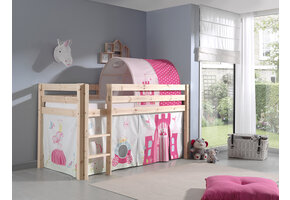 LUCEVI - Pino Halfhoogslaper + Ladder + Princess Gordijntjes + Princess Tunnel - Bruin - 90x200 cm