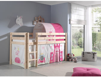 LUCEVI - Pino Halfhoogslaper + Ladder + Princess Gordijntjes + Princess Tunnel - Bruin - 90x200 cm