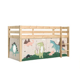 LUCEVI - Pino Halfhoogslaper H115CM + Ladder + Dino Gordijntjes - Bruin - 90x200 cm