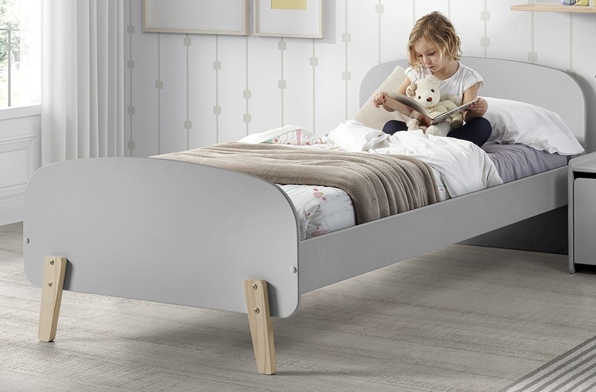 LUCEVI - Kiddy bed + Nachtkastje + Hangplankjes - Cool Grey - 90x200 cm