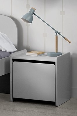LUCEVI - Kiddy bed + Nachtkastje + Hangplankjes - Cool Grey - 90x200 cm