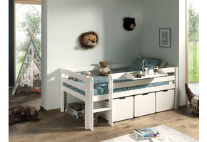 LUCEVI - Pino Halfhoogslaper H85CM + Ladder + Set van 3 Laden + Hangplank - Wit - 90x200 cm