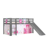 LUCEVI - Pino Halfhoogslaper + Ladder + Glijbaan + Princess Gordijntjes + 3 Zakjes - Grijs - 90x200 cm