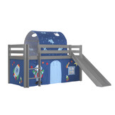 LUCEVI - Pino Halfhoogslaper + Ladder + Glijbaan + Astro Gordijntjes + Astro Tunnel - Grijs - 90x200 cm