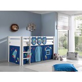 LUCEVI - Pino Halfhoogslaper + Ladder + Astro Gordijntjes + 3 Zakjes - Wit - 90x200 cm