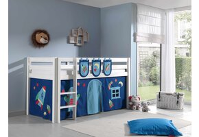 LUCEVI - Pino Halfhoogslaper + Ladder + Astro Gordijntjes + 3 Zakjes - Wit - 90x200 cm