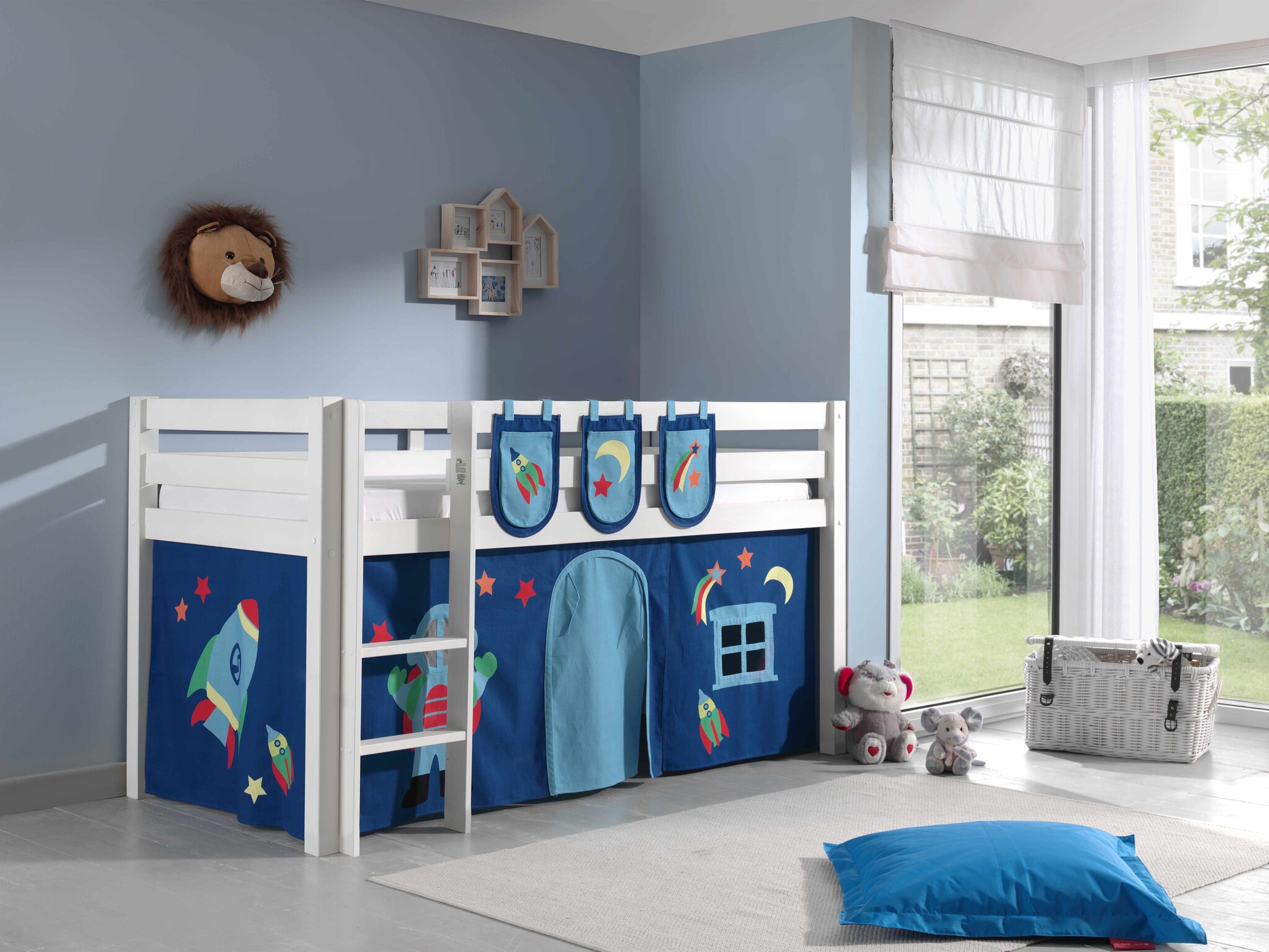 LUCEVI - Pino Halfhoogslaper + Ladder + Astro Gordijntjes + 3 Zakjes - Wit - 90x200 cm