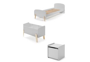LUCEVI - Kiddy bed + Nachtkastje + Speelkoffer - Cool Grey - 90x200 cm