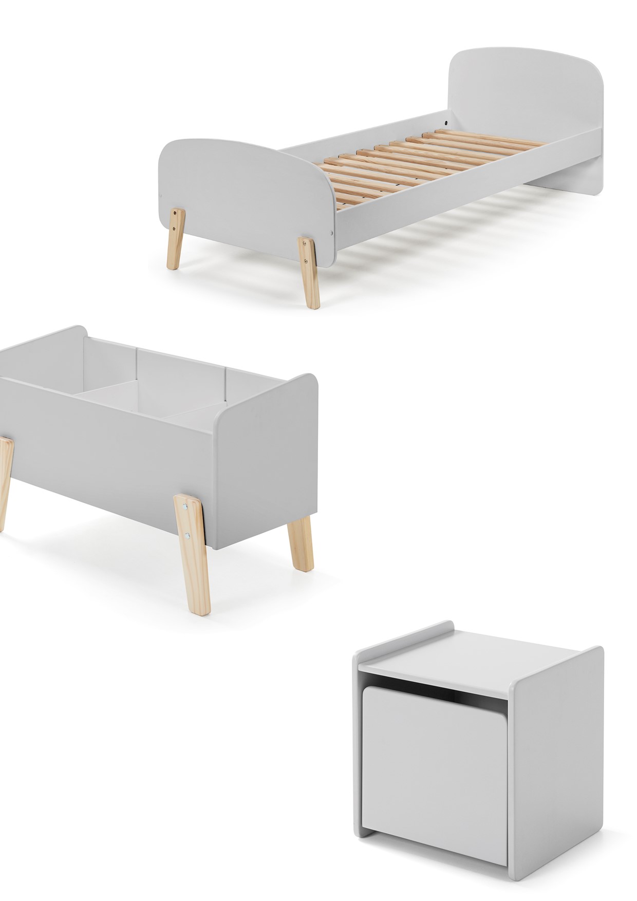 LUCEVI - Kiddy bed + Nachtkastje + Speelkoffer - Cool Grey - 90x200 cm