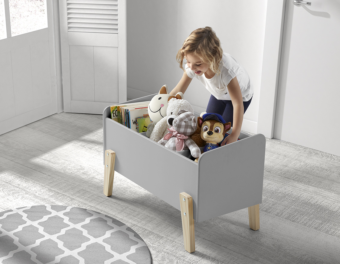 LUCEVI - Kiddy bed + Nachtkastje + Speelkoffer - Cool Grey - 90x200 cm
