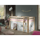 LUCEVI - Pino Halfhoogslaper + Ladder + Birdy Gordijntjes - Bruin - 90x200 cm