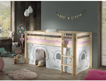 LUCEVI - Pino Halfhoogslaper + Ladder + Birdy Gordijntjes - Bruin - 90x200 cm