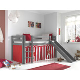 LUCEVI - Pino Halfhoogslaper H115CM + Ladder + Glijbaan + Clown Gordijntjes - Grijs - 90x200 cm