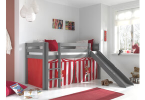 LUCEVI - Pino Halfhoogslaper H115CM + Ladder + Glijbaan + Clown Gordijntjes - Grijs - 90x200 cm