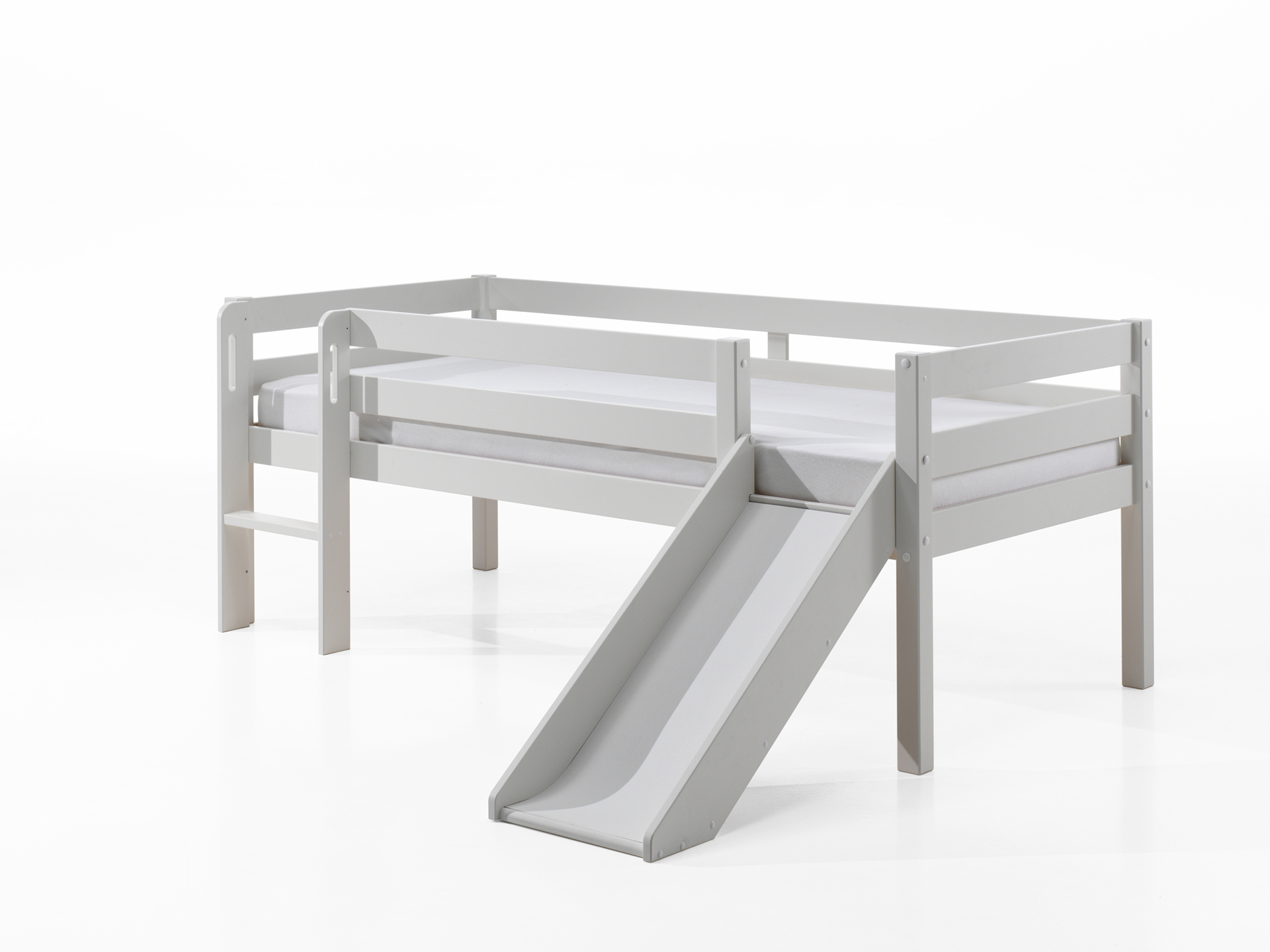 LUCEVI - Pino Halfhoogslaper H85CM + Glijbaan + Ladder + Set van 2 Laden - Grijs - 90x200 cm