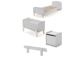 LUCEVI - Kiddy bed + Nachtkastje + Uitvalbeveiliging + Speelkoffer - Cool Grey - 90x200 cm