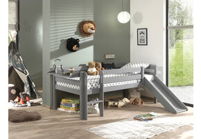 LUCEVI - Pino Halfhoogslaper H85CM + Ladder + Glijbaan + Hangplank - Grijs - 90x200 cm