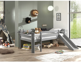 LUCEVI - Pino Halfhoogslaper H85CM + Ladder + Glijbaan + Hangplank - Grijs - 90x200 cm