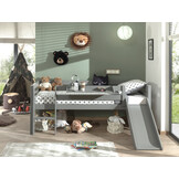 LUCEVI - Pino Halfhoogslaper H85CM + Ladder + Glijbaan + Hangplank - Grijs - 90x200 cm