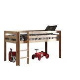 LUCEVI - Pino Halfhoogslaper H115CM + Ladder + Caribian Pirates Gordijntjes - Bruin - 90x200 cm