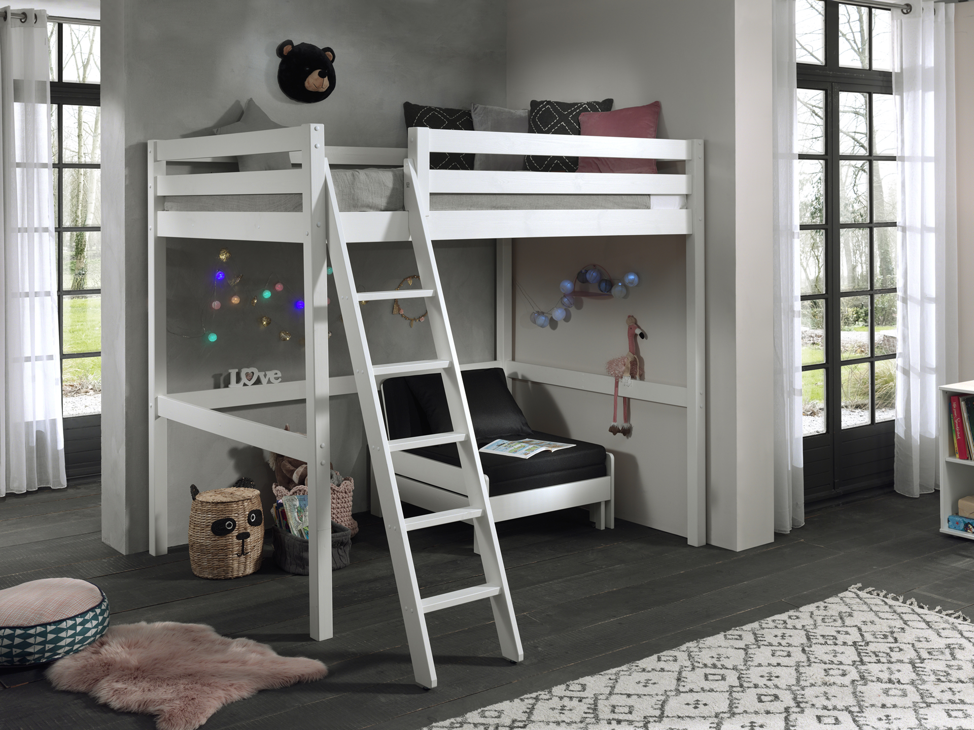 LUCEVI - Pino Mezzanine Bed + Ladder + Slaapfauteuil - Wit - 140x200 cm