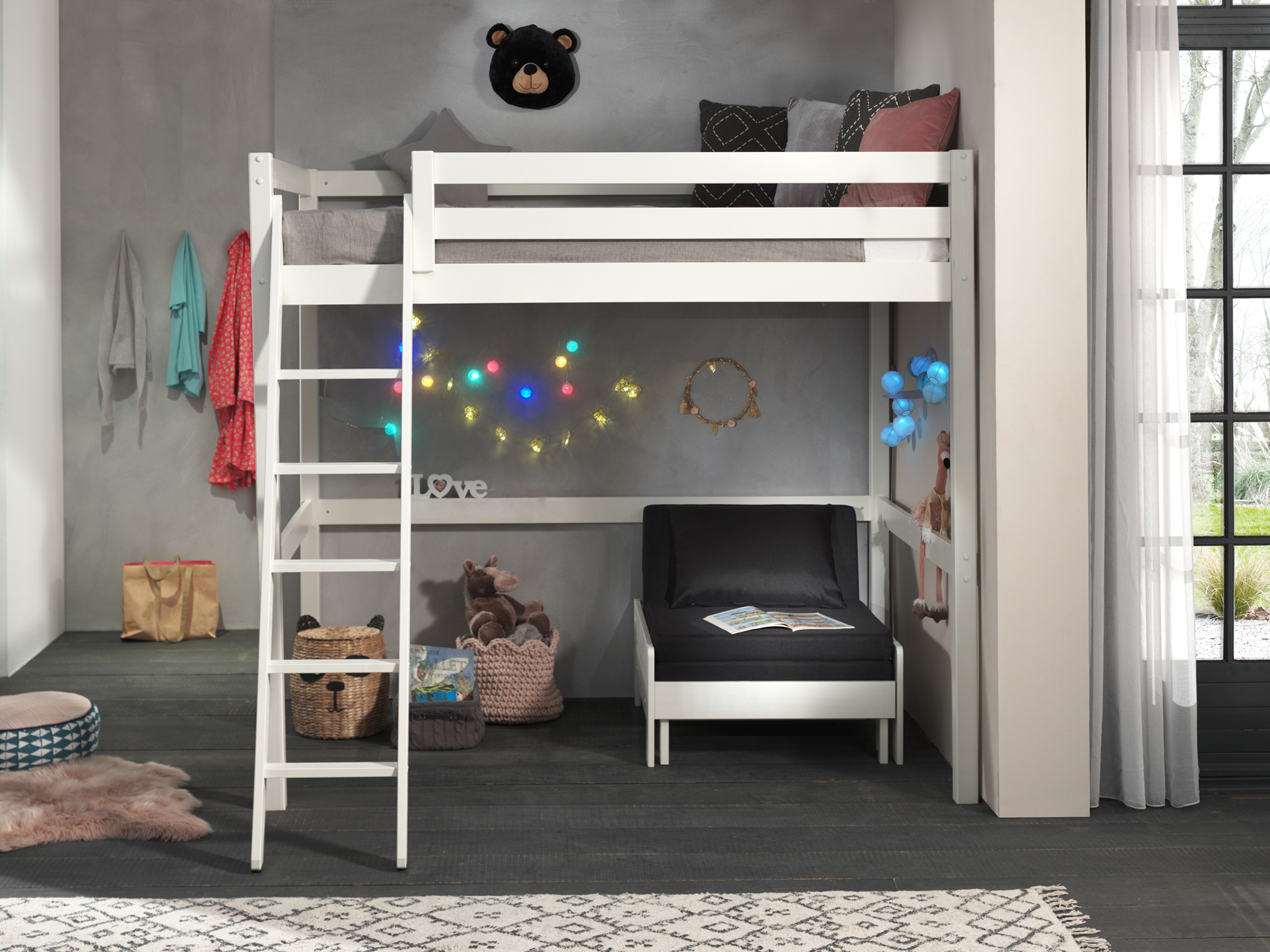 LUCEVI - Pino Mezzanine Bed + Ladder + Slaapfauteuil - Wit - 140x200 cm