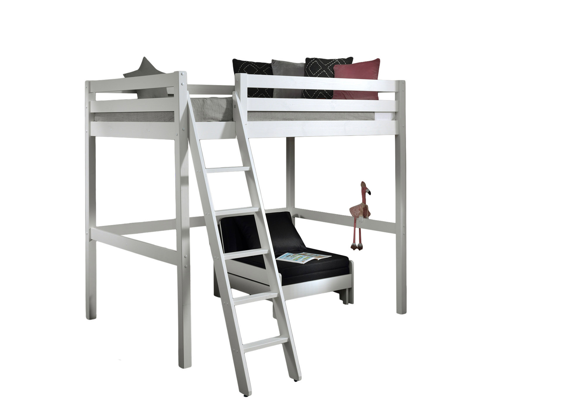 LUCEVI - Pino Mezzanine Bed + Ladder + Slaapfauteuil - Wit - 140x200 cm