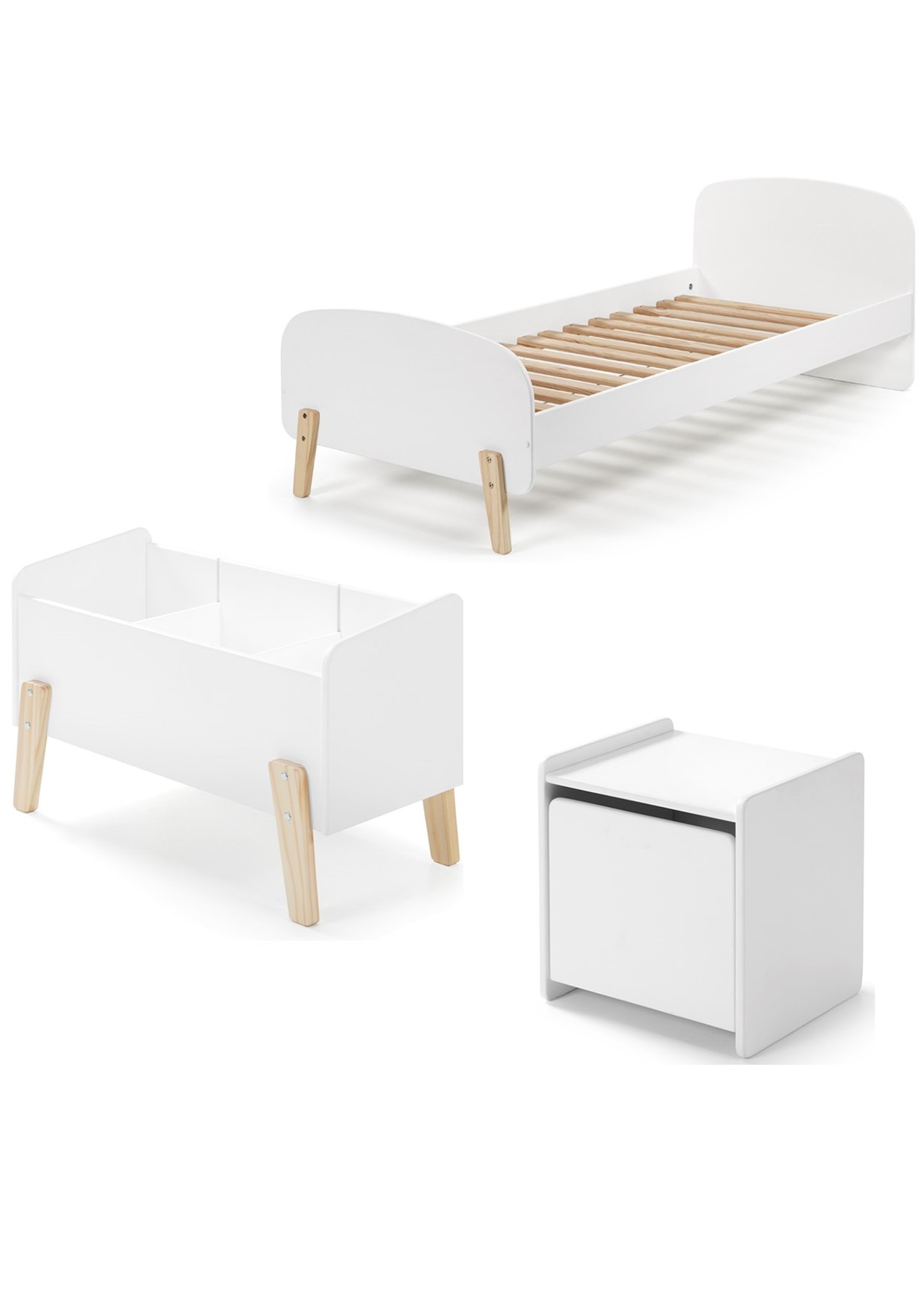 LUCEVI - Kiddy bed + Nachtkastje + Speelkoffer - Wit - 90x200 cm