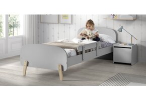 LUCEVI - Kiddy bed + Nachtkastje + Uitvalbeveiliging - Cool Grey - 90x200 cm