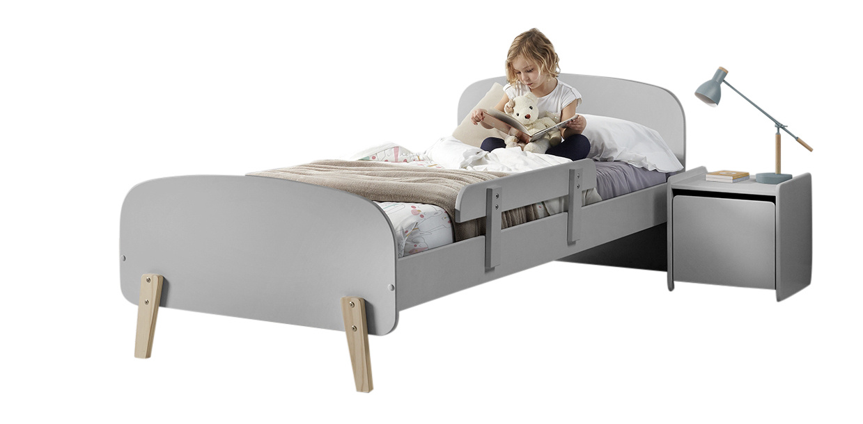 LUCEVI - Kiddy bed + Nachtkastje + Uitvalbeveiliging - Cool Grey - 90x200 cm
