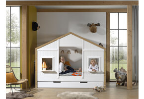 LUCEVI - Babs 90 Huisbed + Rolbed - Wit - 90x200 cm