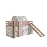 LUCEVI - Pino Halfhoogslaper + Ladder + Glijbaan + Birdy Gordijntjes + 3 Zakjes + Birdy Tunnel - Bruin - 90x200 cm