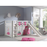 LUCEVI - Pino Halfhoogslaper + Ladder + Glijbaan + Princess Gordijntjes + 3 Zakjes - Wit - 90x200 cm