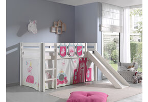 LUCEVI - Pino Halfhoogslaper + Ladder + Glijbaan + Princess Gordijntjes + 3 Zakjes - Wit - 90x200 cm