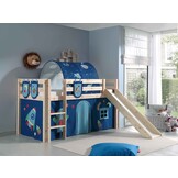 LUCEVI - Pino Halfhoogslaper + Ladder + Glijbaan + Astro Gordijntjes + 3 Zakjes + Astro Tunnel - Bruin - 90x200 cm