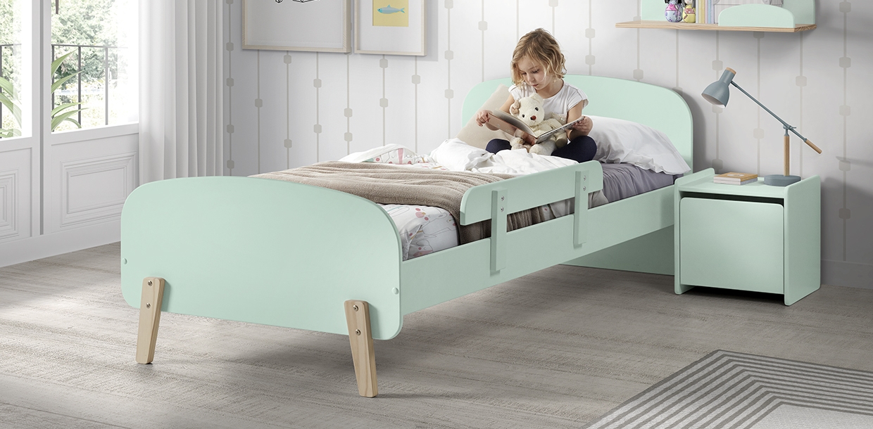 LUCEVI - Kiddy bed + Nachtkastje + Uitvalbeveiliging - Mint Green - 90x200 cm