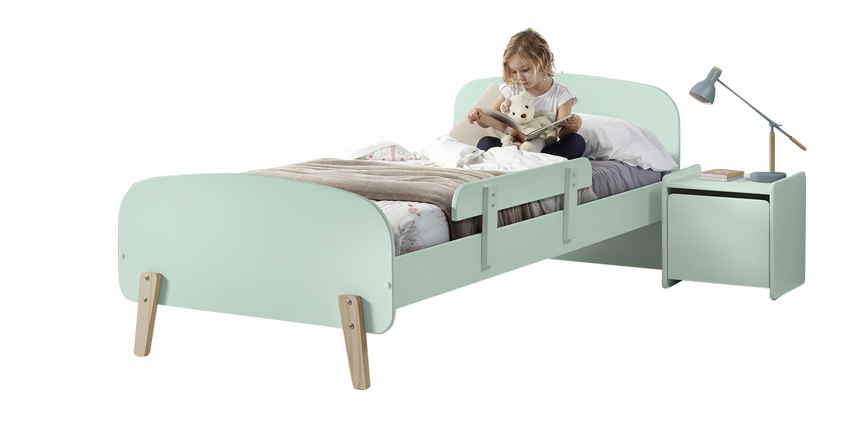 LUCEVI - Kiddy bed + Nachtkastje + Uitvalbeveiliging - Mint Green - 90x200 cm