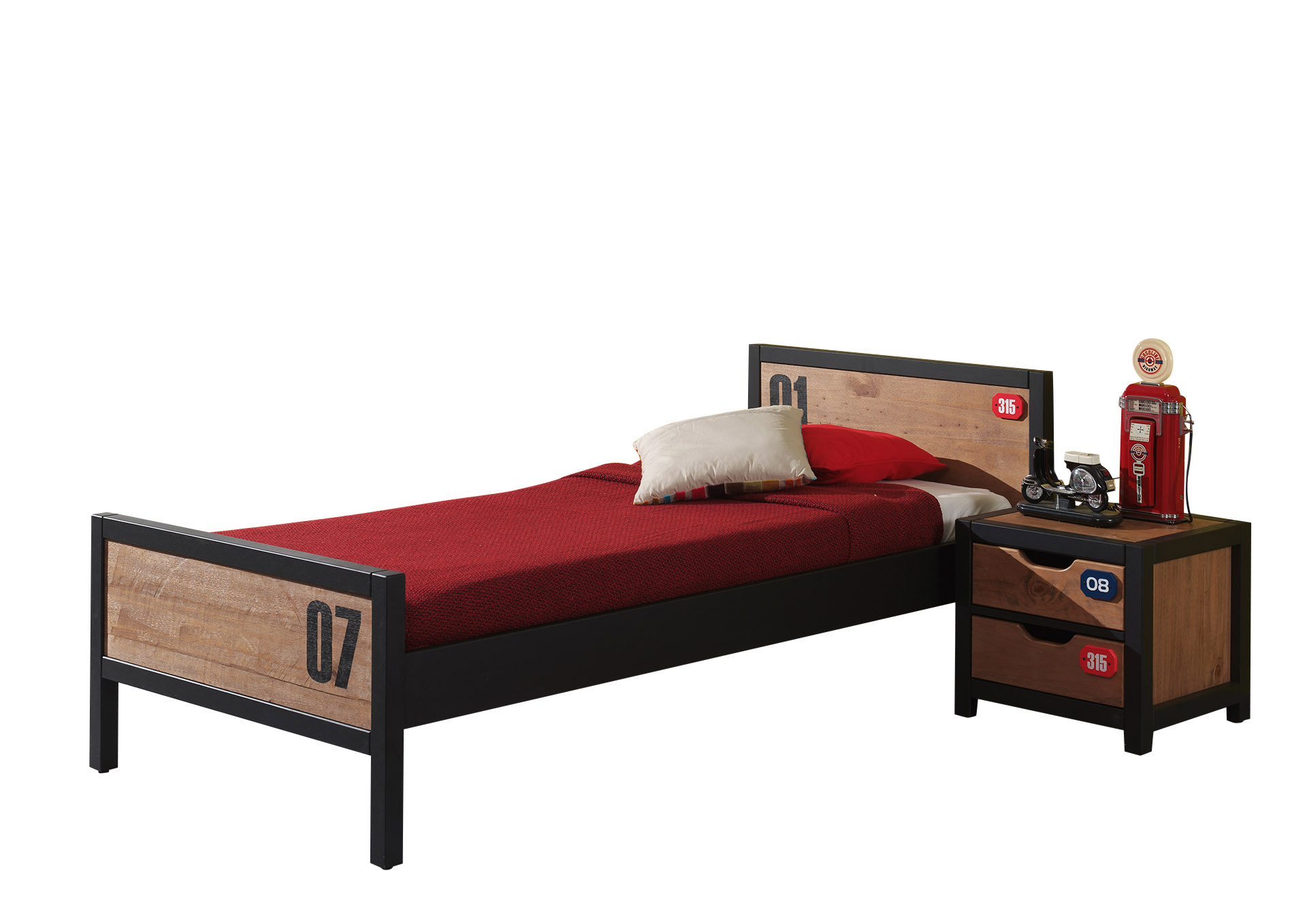 LUCEVI - Alex bed + Nachtkastje - Bruin - 90x200 cm