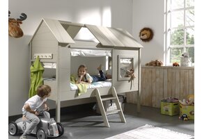 LUCEVI - Charlotte Huisbed + Set van Gordijntjes + Lattenbodem - Beige - 90x200 cm