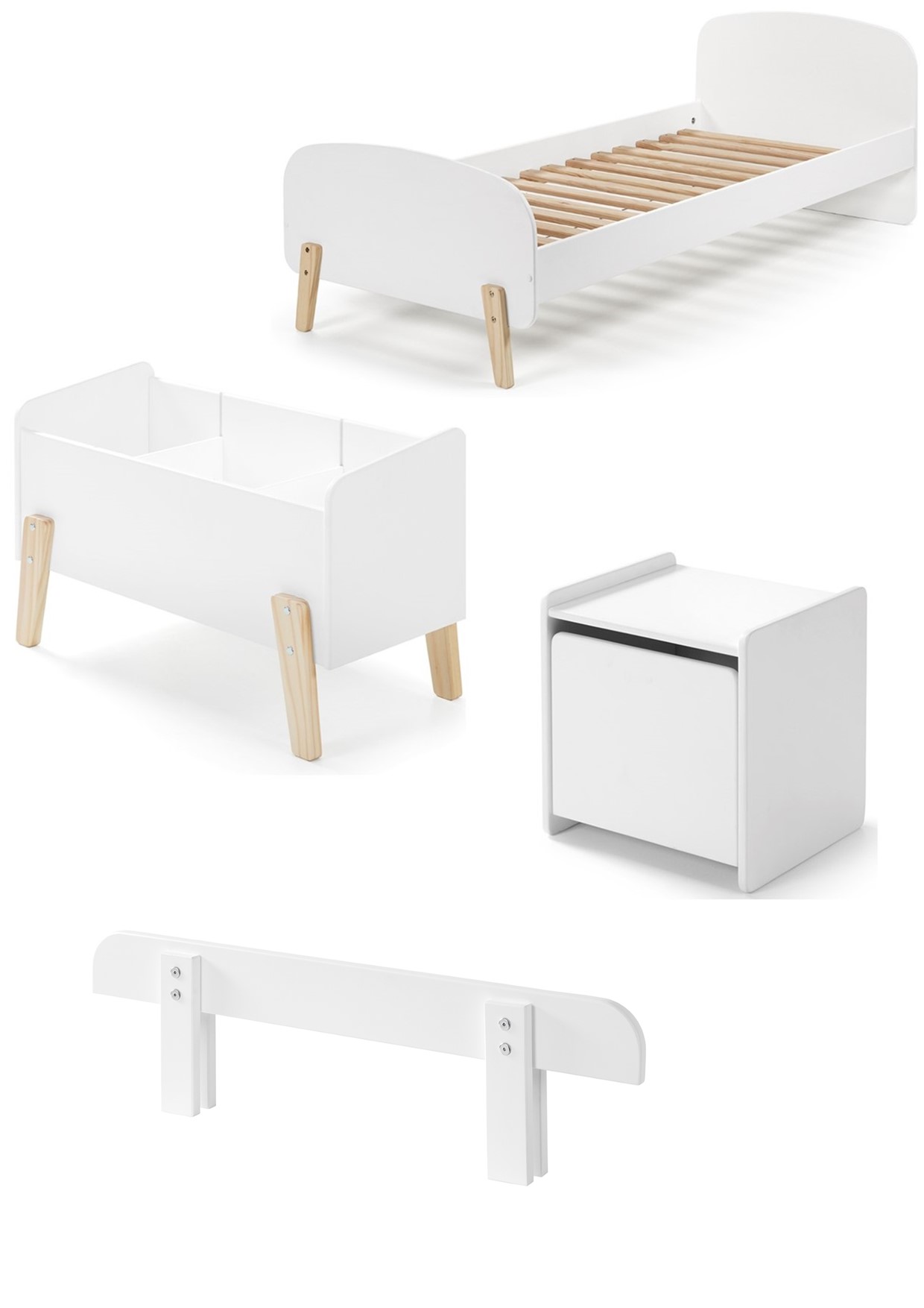 LUCEVI - Kiddy bed + Nachtkastje + Uitvalbeveiliging + Speelkoffer - Wit - 90x200 cm