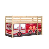 LUCEVI - Pino Halfhoogslaper H115CM + Ladder + Fire Truck Gordijntjes - Bruin - 90x200 cm