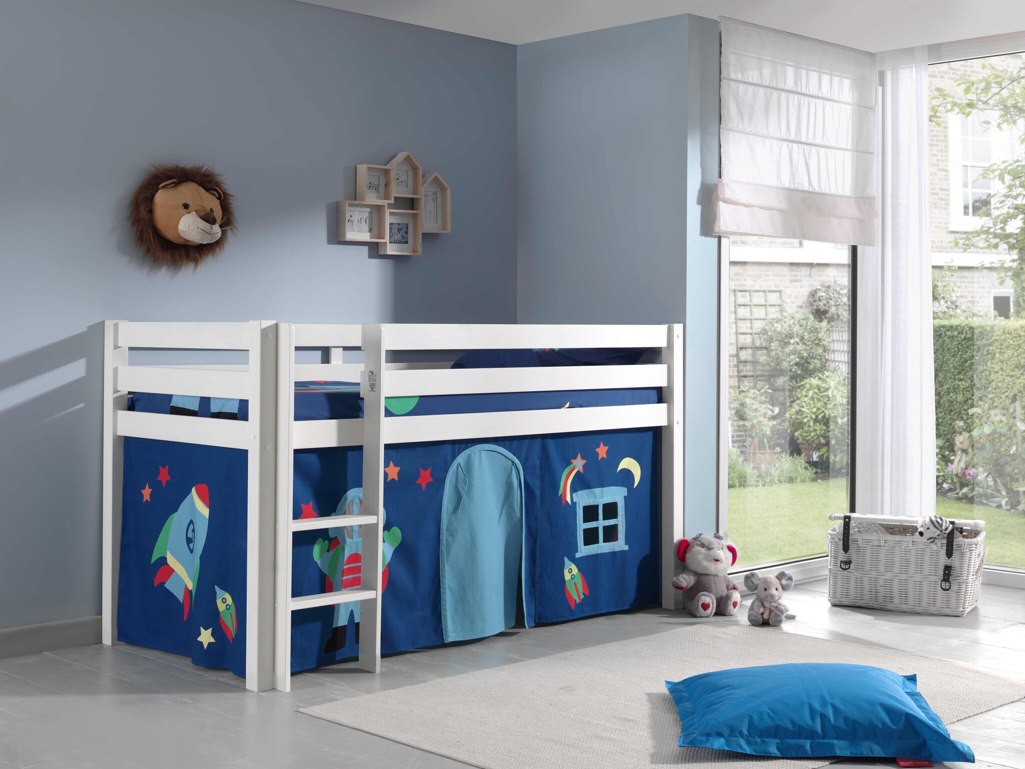 LUCEVI - Pino Halfhoogslaper + Ladder + Astro Gordijntjes - Wit - 90x200 cm