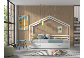 LUCEVI - Huisbed 90x200cm en rolbed - 210x96x170cm - Wit