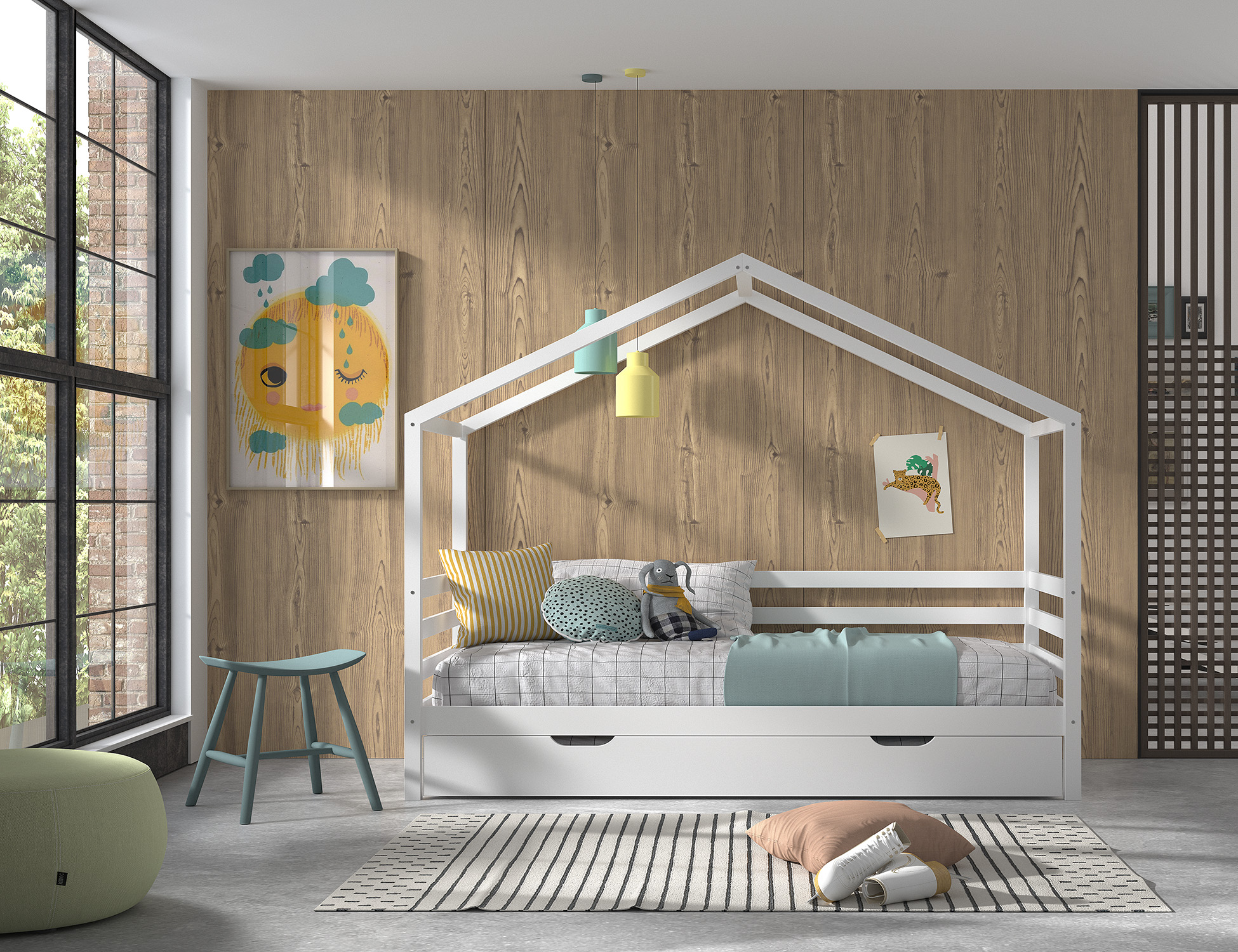 LUCEVI - Huisbed 90x200cm en rolbed - 210x96x170cm - Wit