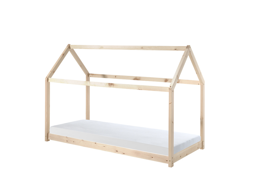 LUCEVI - Cabane bed + Lattenbodem + Matras - Bruin - 90x200x10 cm
