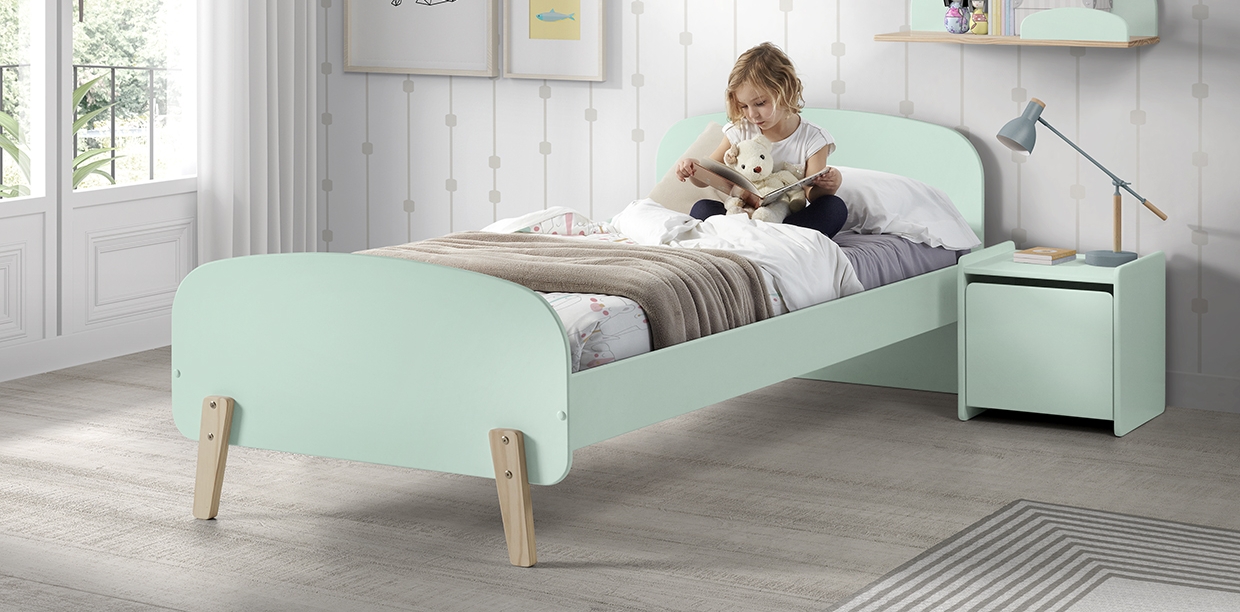 LUCEVI - Kiddy bed + Nachtkastje - Mint Green - 90x200 cm