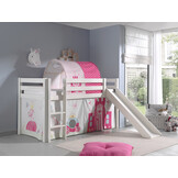 LUCEVI - Pino Halfhoogslaper + Ladder + Glijbaan + Princess Gordijntjes + Princess Tunnel - Wit - 90x200 cm