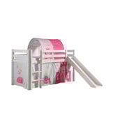 LUCEVI - Pino Halfhoogslaper + Ladder + Glijbaan + Princess Gordijntjes + Princess Tunnel - Wit - 90x200 cm