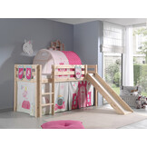 LUCEVI - Pino Halfhoogslaper + Ladder + Glijbaan + Princess Gordijntjes + 3 Zakjes + Princess Tunnel - Bruin - 90x200 cm