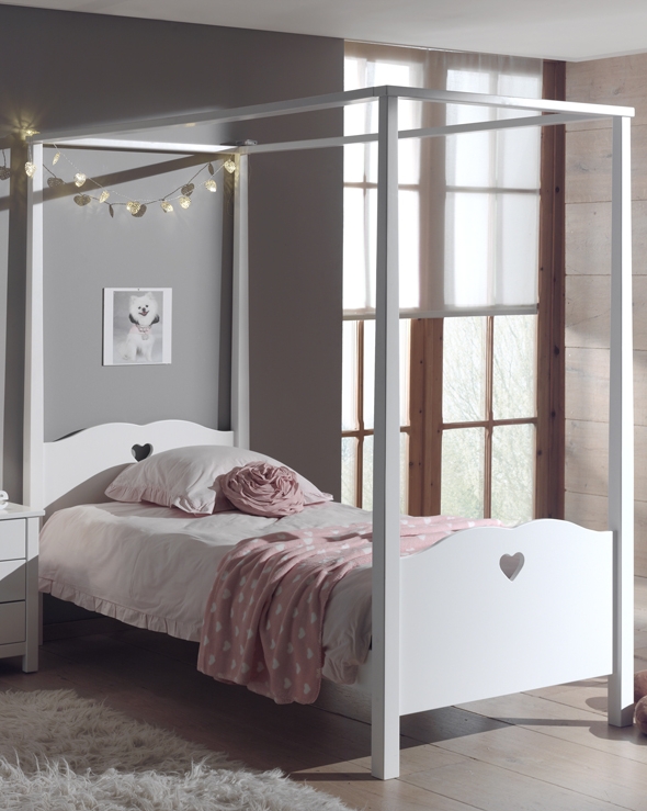 LUCEVI - Amori hemelbed + Lattenbodem - Wit - 90x200 cm